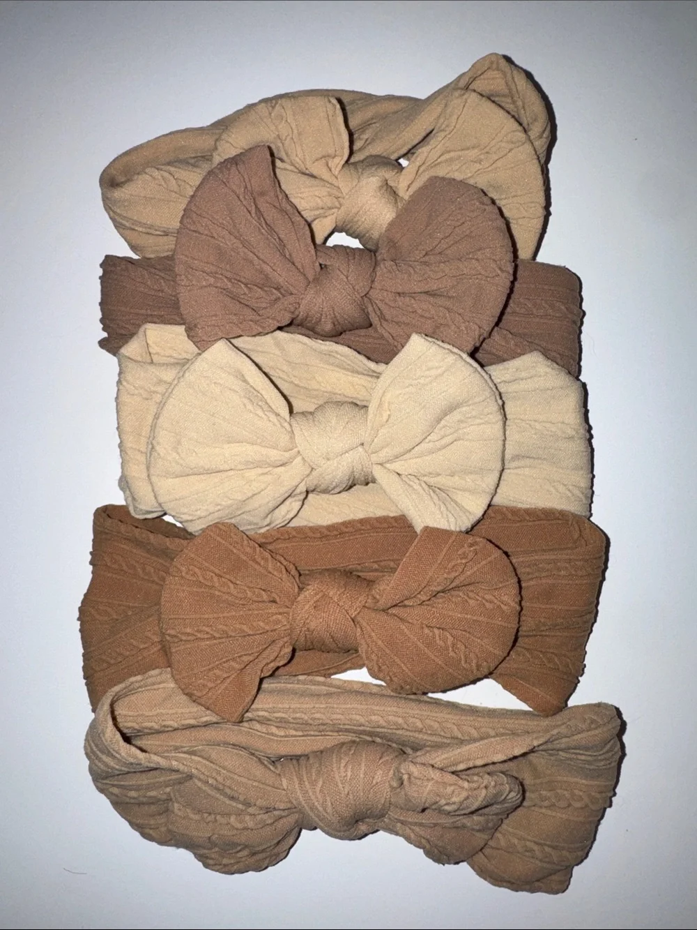 Five Neutral Knotted Fabric Headbands - Beige & Brown Set